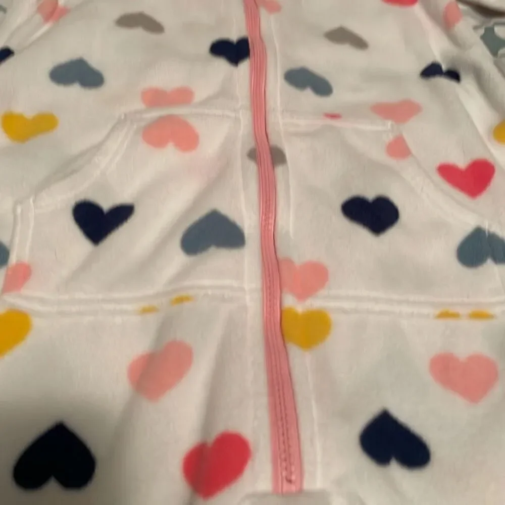 NWOT Carters White Heart Print Footless Long Sleeve Hooded Zip Up Footless Jumpe